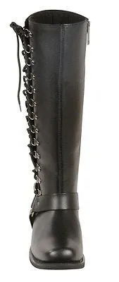 WOMEN'S MOTORCYCLE LEATHER 14 INCH WATERPROOF SQUARE TOE BOOT WITH FULL LACING