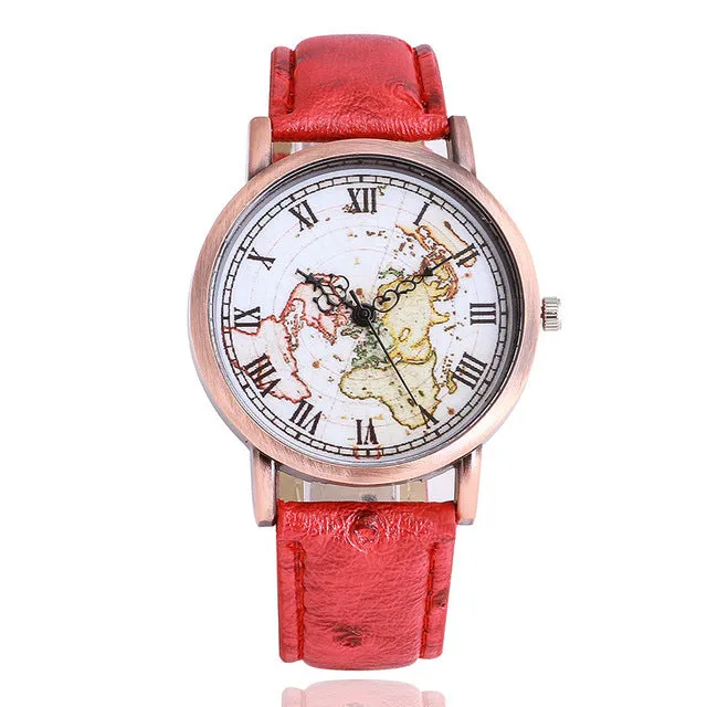 World Map Casual Wristwatch for Ladies